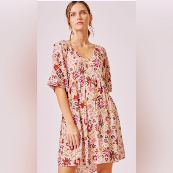 Lyn Burches Garden of Envy Floral BabyDoll Mini Dress - Picture 1 of 8